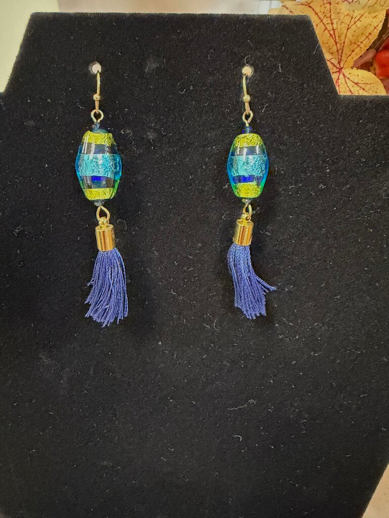 Murano Glass Tassel Earrings - Blue, Pre-Owned