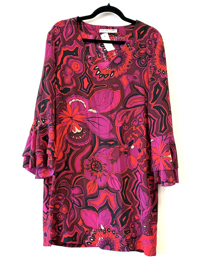 Silk Floral Bell Sleeve V-neck