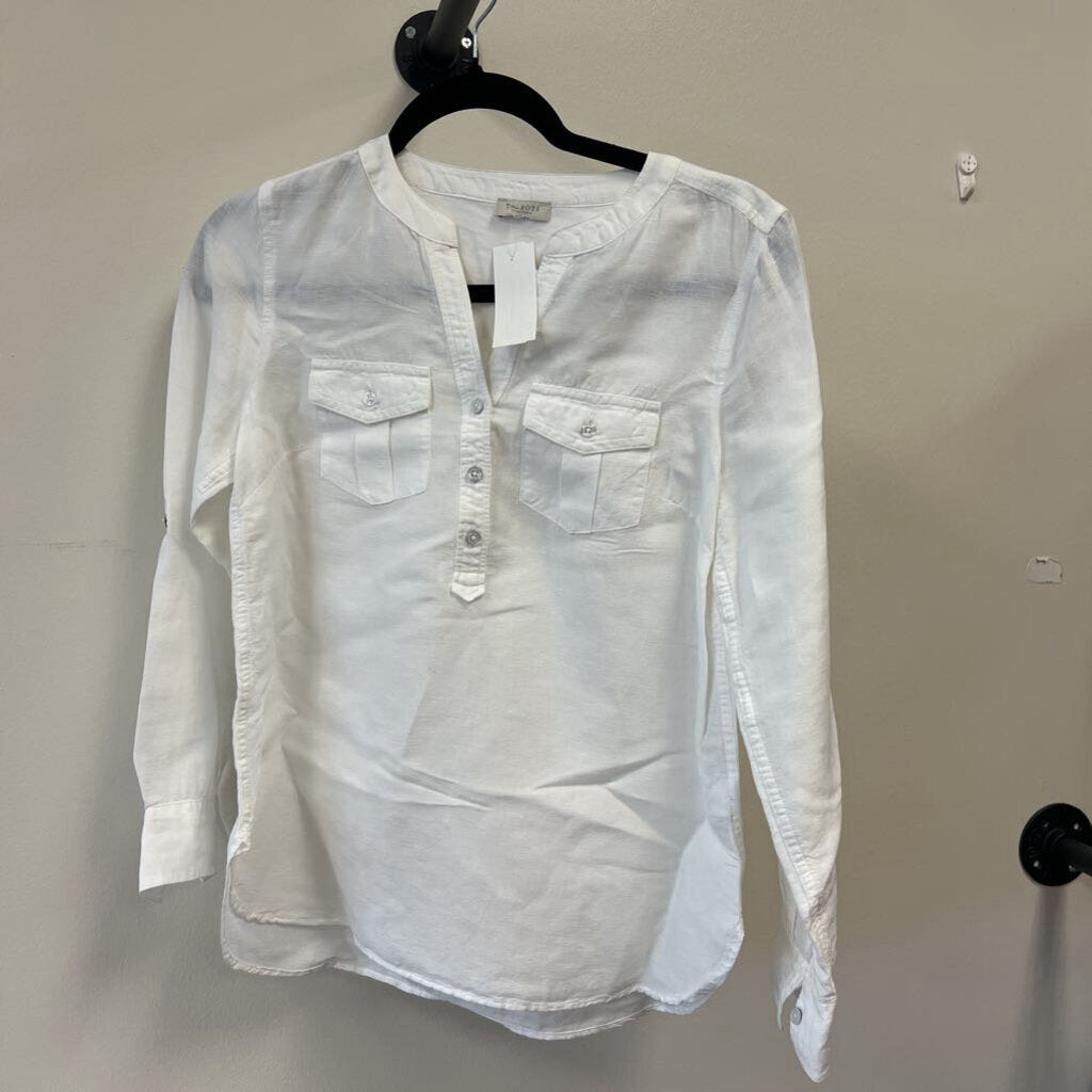 Collarless Button Down Linen