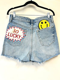 Denim "oh hello" w/patches