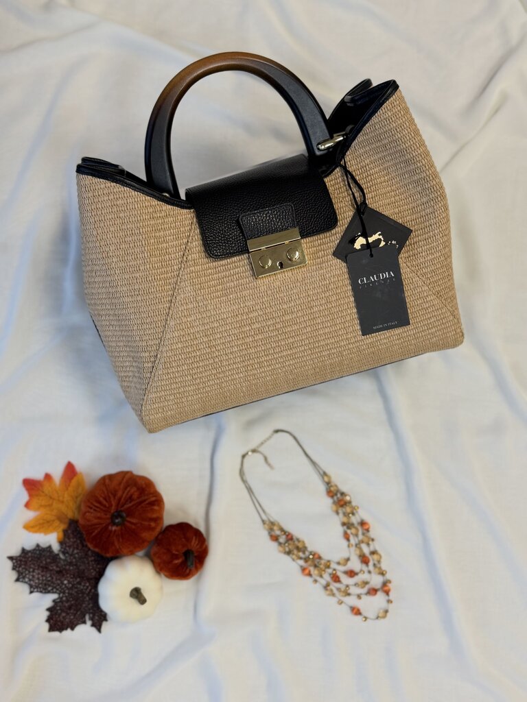 Claudia Firenze Isa Straw Satchel - Neutral, New