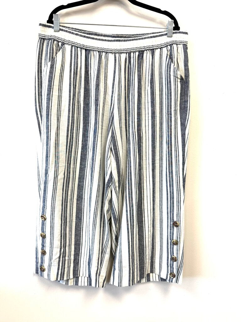 Striped Linen Capri Elastic Waist