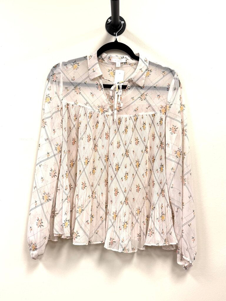 Floral w/ pleats V-neck